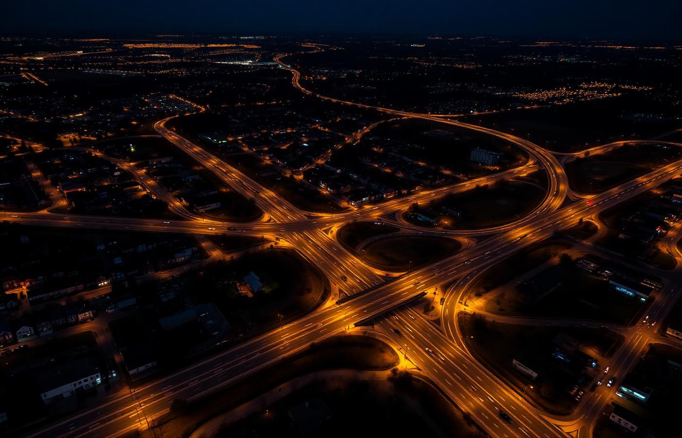 Night aerial view of New Jersey roads and highway interchanges